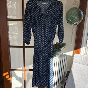 NWT Croft & Barrow Navy Geometric Long Sleeve Dress